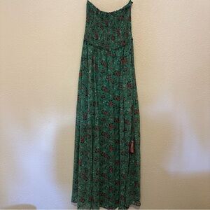 Floral Green Maxi Strapless Dress